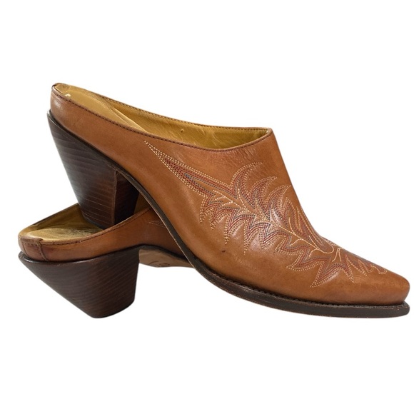 Lucchese Charlie 1 Horse Western Heeled Mules Pecan Brown Leather Size 8 - Picture 5 of 14